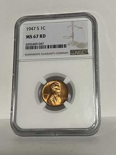 1947-S リンカーンセント、NGC MS-67 赤、非常に魅力的、派手な赤ペニー、斑点なし