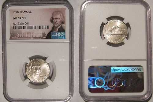 2009 D ジェファーソン ニッケル 5c SMS NGC MS 69 6FS サテン仕上げ