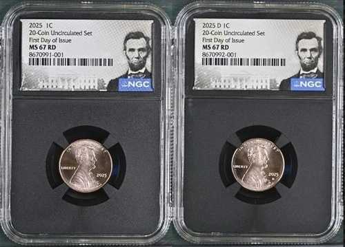 2025 P & D リンカーン シールド 1 セント 2 コイン セット NGC MS67 RD 初日発行 FDI !