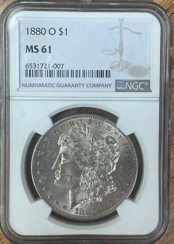 1880年 O モルガン銀貨 NGC MS-61、美しい外観、セミキーデートコイン