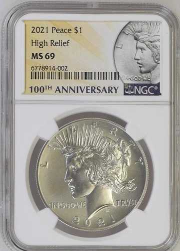 2021年 シルバー ピース ダラー ハイレリーフ 100周年記念 NGC MS 69 クリーン スラブ**