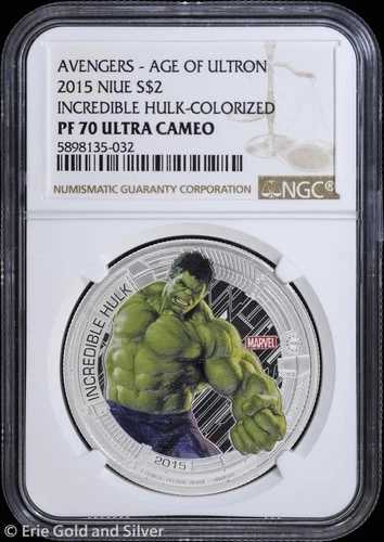 2015年 ニウエ アベンジャーズ インクレディブル・ハルク 2ドル 1オンス シルバー プルーフコイン NGC PF 70 UC | PR