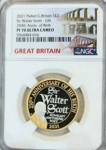 2021 G. 英国 パイフォート シルバー 2 ポンド サー ウォルター スコット NGC PF 70 ウルトラ カメオ!