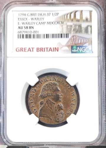 1794年 イギリス 1/2ペニー D&H 37 エセックス ウォーリーキャンプ ミリタリー NGC AU 58 BN 希少