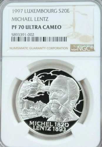 1997年 ルクセンブルク シルバー 20ユーロ マイケル・レンツ NGC PF 70 ウルトラカメオ パーフェクトポップ 1