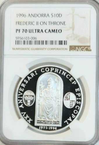1996年 アンドラ シルバー 10枚セット フレデリック2世 玉座 NGC PF 70 ウルトラカメオ 希少