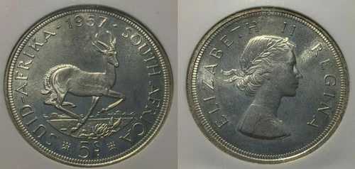 南アフリカ 1957年 プルーフ 5シリング NGC PF66 GEM UNC KM# 52 #1657