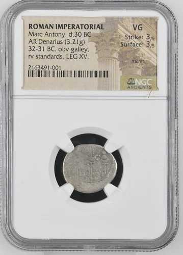 ローマ皇帝 - マルクス・アントニウス - 紀元前32-31年 - 銀デナリウス - NGC VG - C544/30