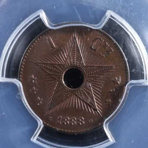 1サンチーム 1888年 ベルギー領コンゴ自由国 KM#1 PCGS MS-64BN 銅貨