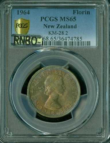 1964年 ニュージーランド フローリン PCGS MS-65 RNBO レインボーゴージャス *