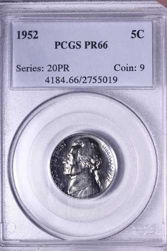 プルーフ 1952年 ジェファーソン ニッケル PCGS PR66 送料無料 KHR