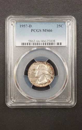 1957-D MS66 ワシントン シルバー クォーター PCGS 25セント、90% シルバー