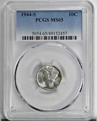 1944-S 10セント マーキュリーダイムコイン PCGS MS65 コイン 美しい裏面トーン 5054