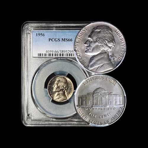 アメリカ合衆国。1956年、5セント - PCGS MS66 - ジェファーソン・ニッケル、フィラデルフィア