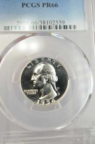 PR66 1954 PCGS グレーデッド シルバー ワシントン クォータープルーフ ライトカメオ風コイン