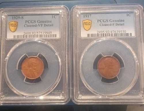 1929-S/1917 リンカーン ウィート スモール セント PCGS クリーニング済み F & VF セット