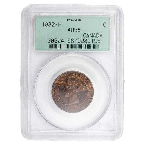 カナダ 1882-H 表面 #1 1セント ラージセントコイン - PCGS AU-58