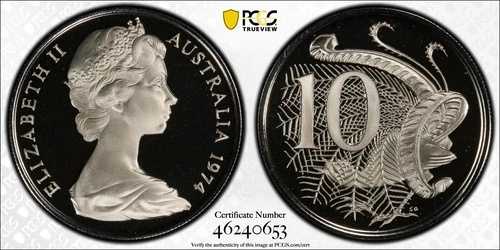 1974年 プルーフ テンセント 10セント オーストラリア PCGS PR69DCAM FDC UNC #3095