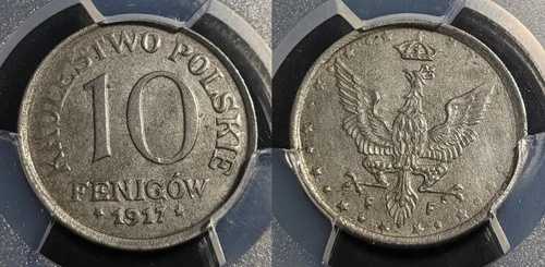 ポーランド 1917 F 10 フェニゴウ レジェンド ファー フロム リム PCGS AU58 aUNC Y# 6 #1983