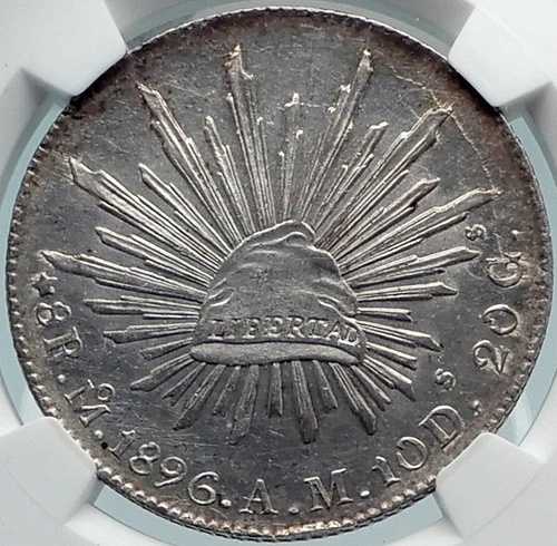 1896年 Mo AM メキシコ ビッグシルバー 8レアル アンティークメキシココイン イーグル NGC i81884