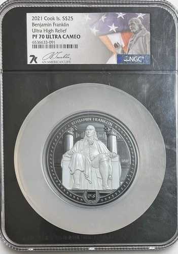 2021年 クック諸島 S$25 ベンジャミン・フランクリン PF70 ウルトラカメオ NGC