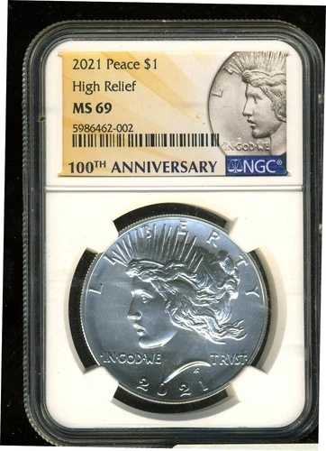 2021 P ピースドル MS 69 NGC シルバー パーフェクト ハイレリーフ 認定ジェムコイン #6526 164,450円