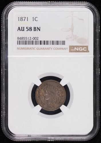 1871年 スモールセント インディアンヘッド NGC AU-58 BN