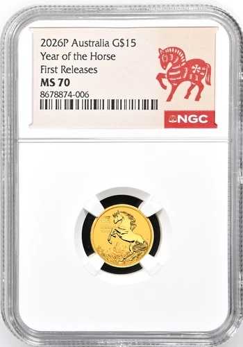 2026年 オーストラリア 地金 ゴールド 15ドル 旧暦 午年 NGC MS70 1/10オンス コイン FR