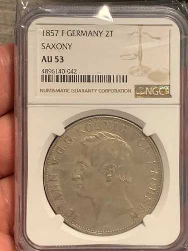 1857 F ザクセン ドイツ 2 ターラー NGC AU53-