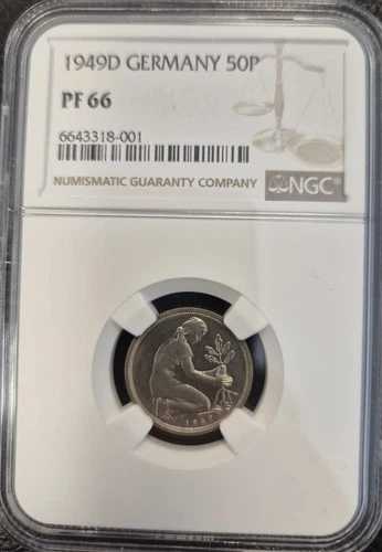 ドイツ連邦共和国 50 ペニヒ 1949 D プルーフ NGC PF66 極上品 POP 3/1 ライプツィヒ