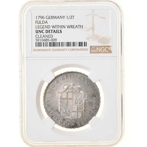 コイン、ドイツ諸州、フルダ、アダルベルト 3 世、1/2 ターラー、1796、NGC、UNC-