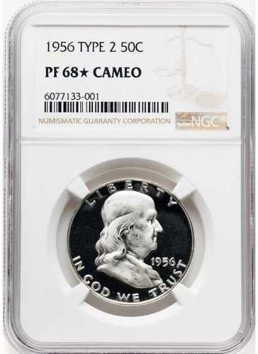 1956年プルーフフランクリンハーフダラー - NGC PF 68 スターカメオ!素晴らしいフロスティカメオ!