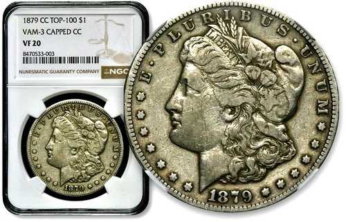 1879-CC 1ドル モルガン銀貨 - VAM-3 キャップ付き CC -NGC VF 20 - トップ100 CC806