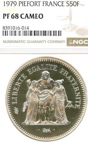 フランス 1979 50 FR、素晴らしい GEM カメオ ピエフォール プルーフ NGC 68 低鋳造枚数 希少