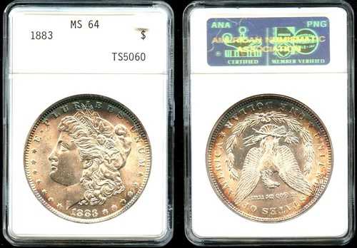 1883年製 $1 ANACS MS64 美しい色調のモルガン・ダラー