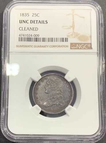 1835年製 キャップドバスト シルバークォーター NGC UNC 詳細クリーニング済み