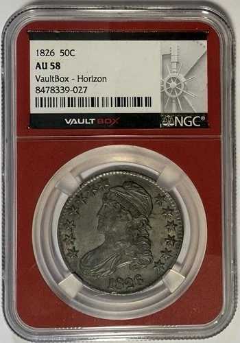 1826年 キャップドバスト ハーフダラー 50セント NGC AU58 ??金庫 レッドコア - 未使用品に見えます??
