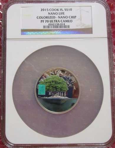 2015年 クック諸島 ナノライフ .999 1.5オンス 銀貨 ナノチップ付き $10 NGC PF70