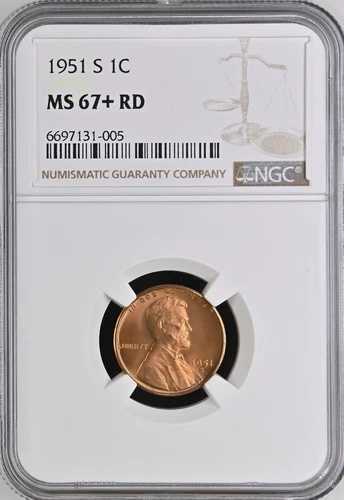 1951-S 1C RD リンカーン・ウィート 1セント NGC MS67+RD 6697131-005｜WORLD RESOURCE【QUEEN店】