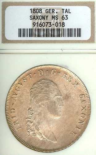 ドイツ諸州ザクセン 1808 SGH ターレル貨幣 NGC MS63 F.STG/STG ターレル ドイツ UNC 184,250円