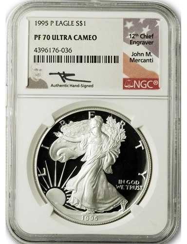 1995-P シルバーイーグル NGC PF70 ウルトラカメオ ジョン・マーカンティ サイン入り｜WORLD RESOURCE【QUEEN店】