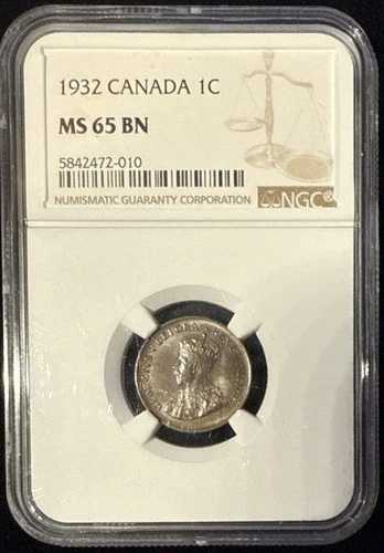1932年カナダ1セント1セント - NGC MS 65 BN A11