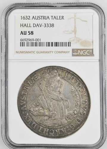 1632年 オーストリア・ホール・ターラー銀貨 NGC AU58 非常によく打たれた美しい作品 HDビデオ付き