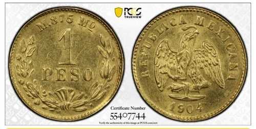 1904年 メキシコ ゴールド 1ペソ KM-410.5 PCGS MS62