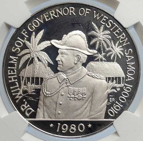 1980年 サモア 英国 ウィルヘルム ソルフ オールド プルーフ シルバー $10 タラコイン NGC i105772- 185,350円