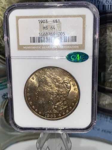 1903年 P NGC & CAC レガシー MS 64 モルガン・ダラー ゴールド 鮮やかな調色 OG MS64 PQ