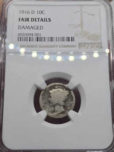 1916-D 10セント銀貨マーキュリーダイム - グレード良好 - 主要日付 - NGC フェア詳細