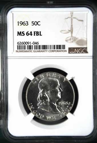 1963年 P ハーフダラー フランクリン NGC MS-64 FBL CAC