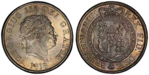 イギリス、ジョージ3世。1818年ARハーフクラウン。PCGS MS63。KM 672; SCBC-3789。