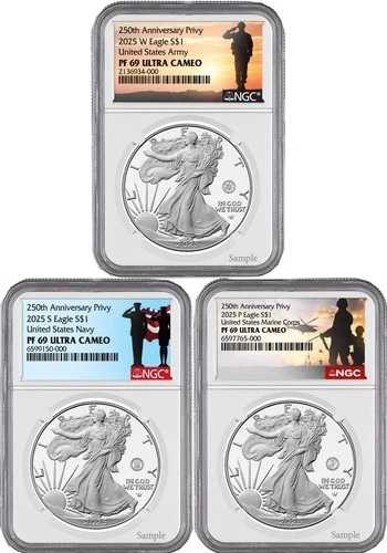 2025年 250周年記念 陸軍・海軍・海兵隊 吏員銀貨 3枚セット NGC PF69